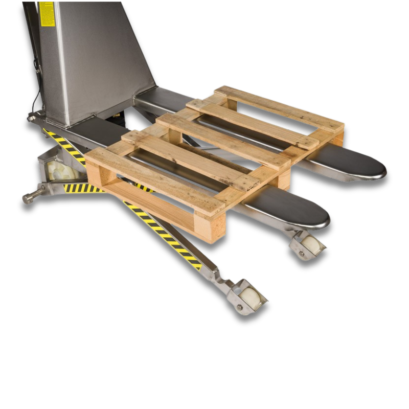 RVS304 elektrische schaarpalletwagen met pallet op de vorken