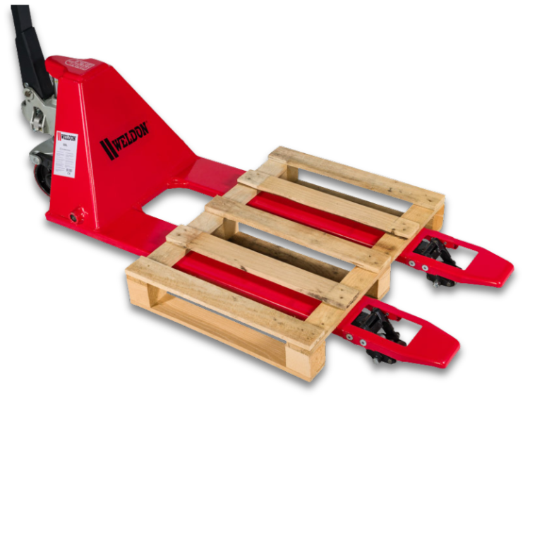 De lage palletwagen van Weldon met pallet.