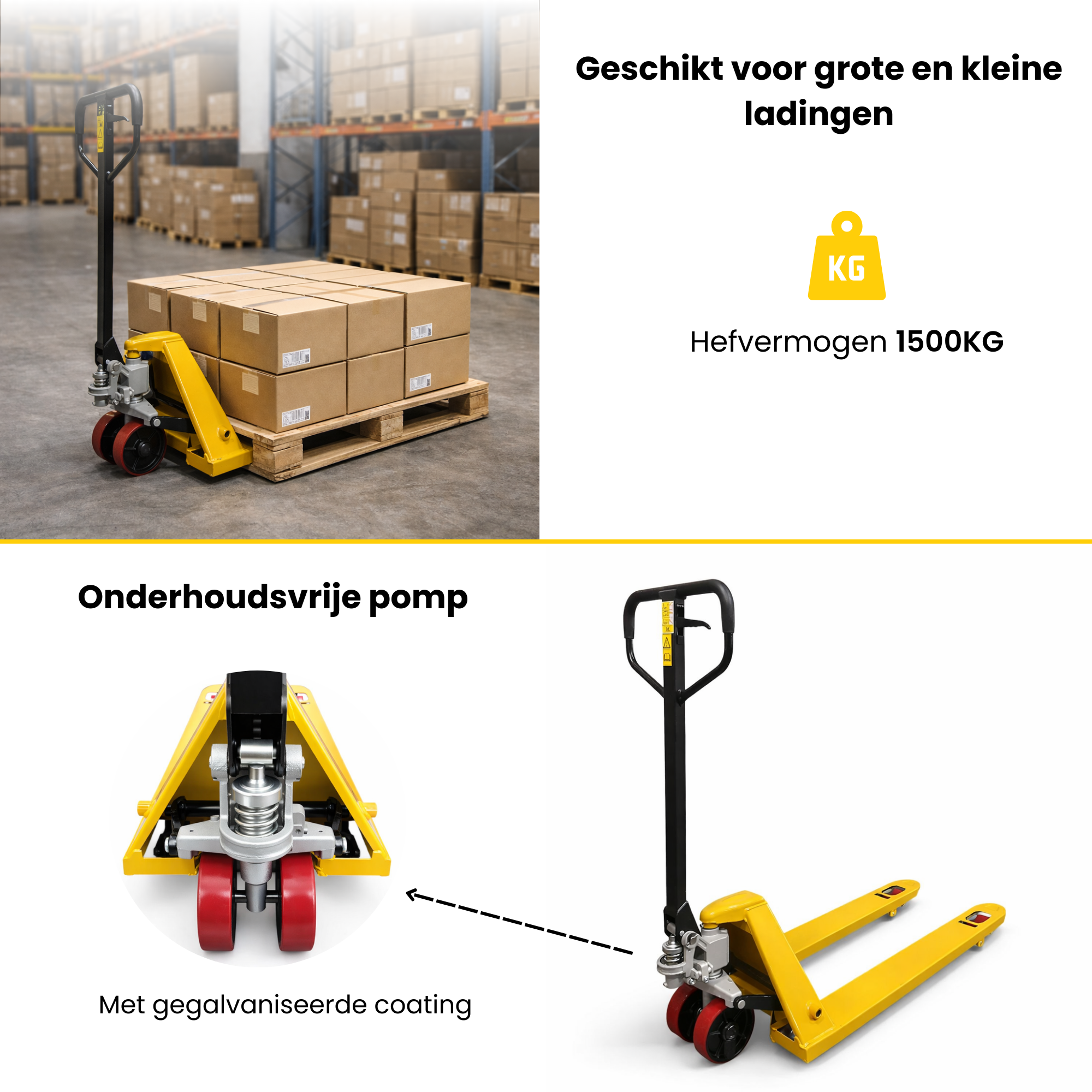 NIEUW Palletwagen 1500KG - Vorklengte 1150mm - Dubbel vorkwiel