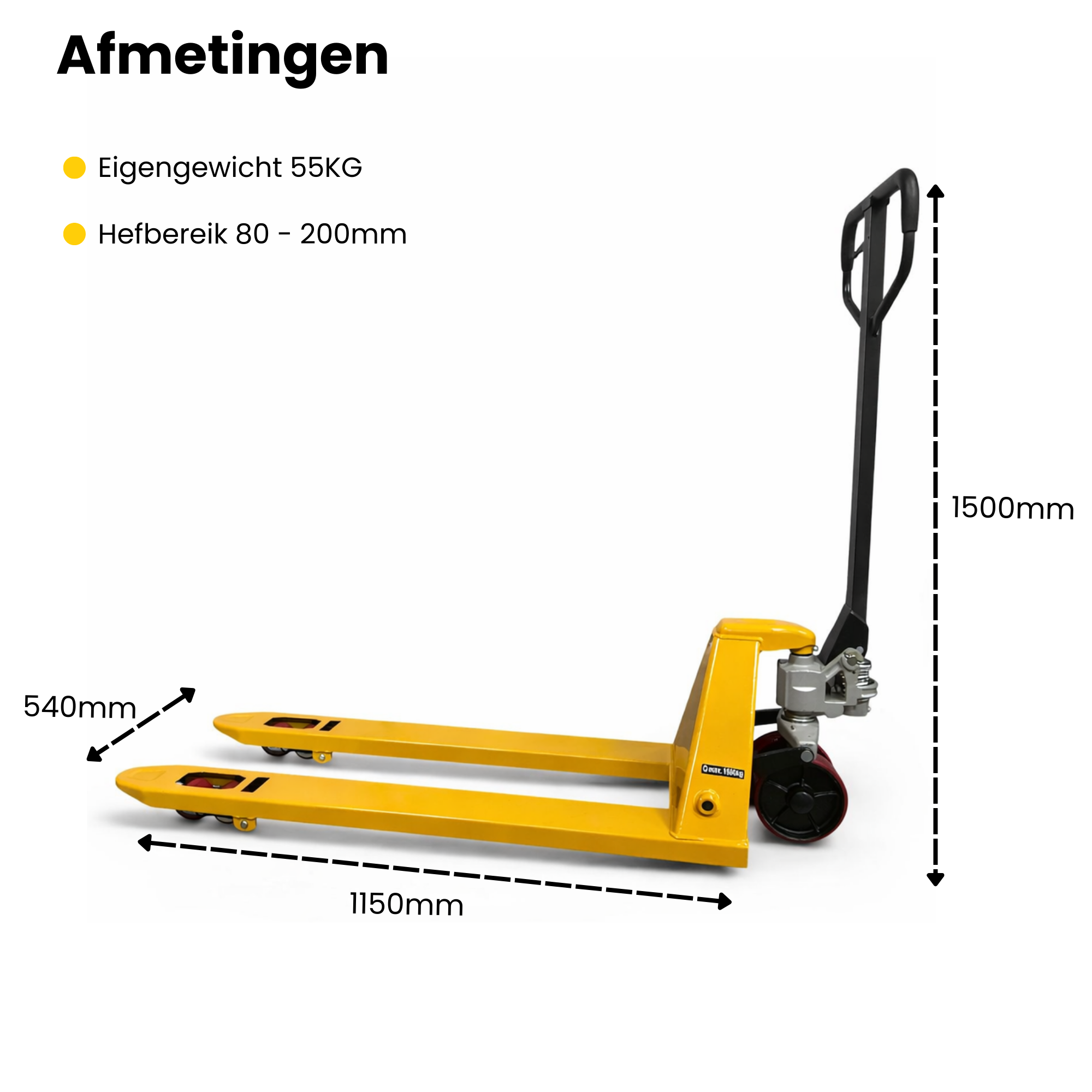 NIEUW Palletwagen 1500KG - Vorklengte 1150mm - Dubbel vorkwiel